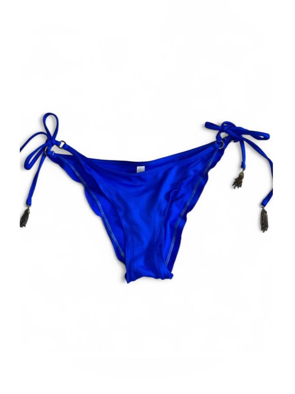 La Vie en Rose Royal Blue Tie-Side Ruched Bikini Bottom with Gold Tassel Charms